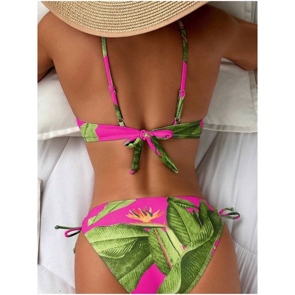 Tropical Leaves Print Tie Beach Swim Bikini - Picture 6 of 8